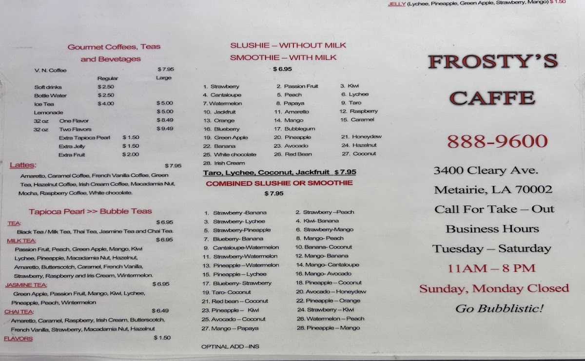 Menu Frosty's Caffè - Metairie-3