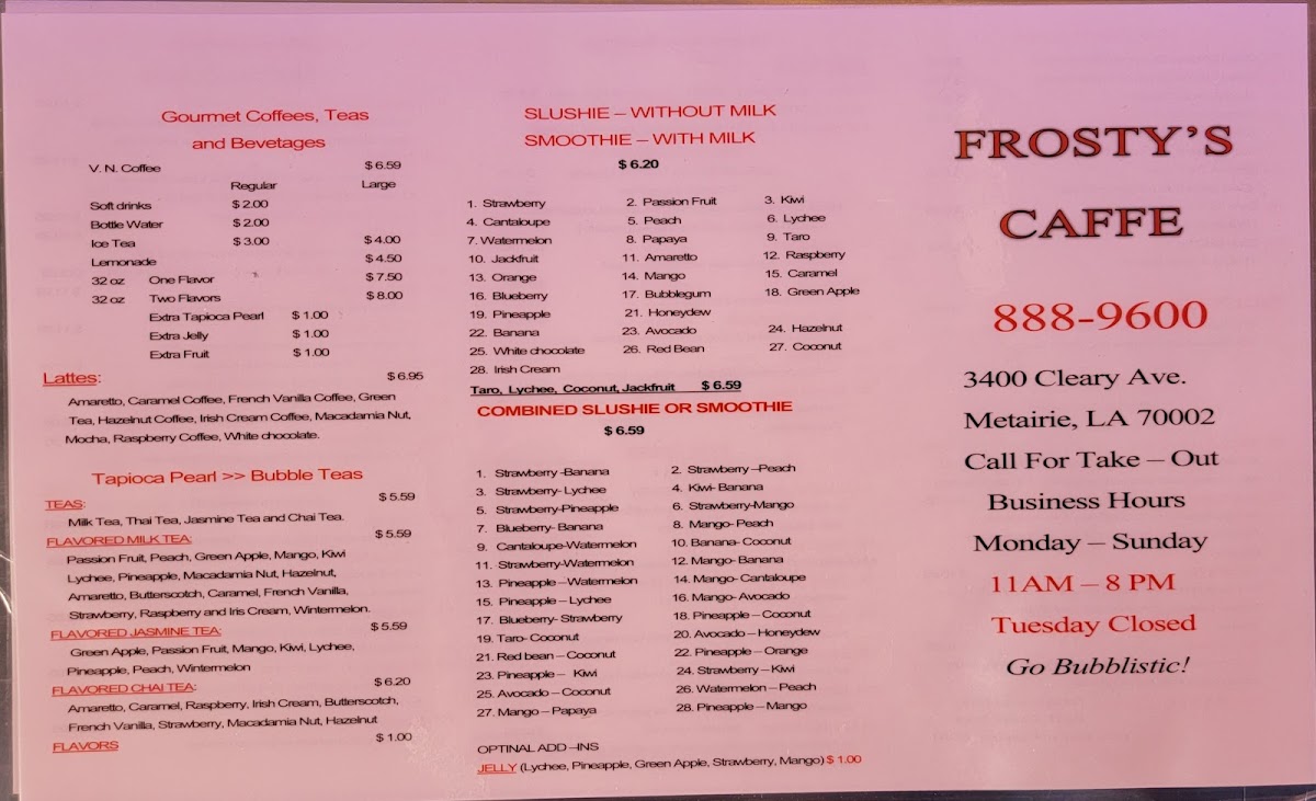 Menu Frosty's Caffè - Metairie-5