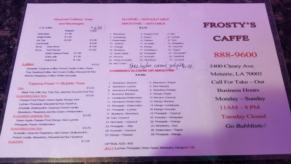 Menu Frosty's Caffè - Metairie-7